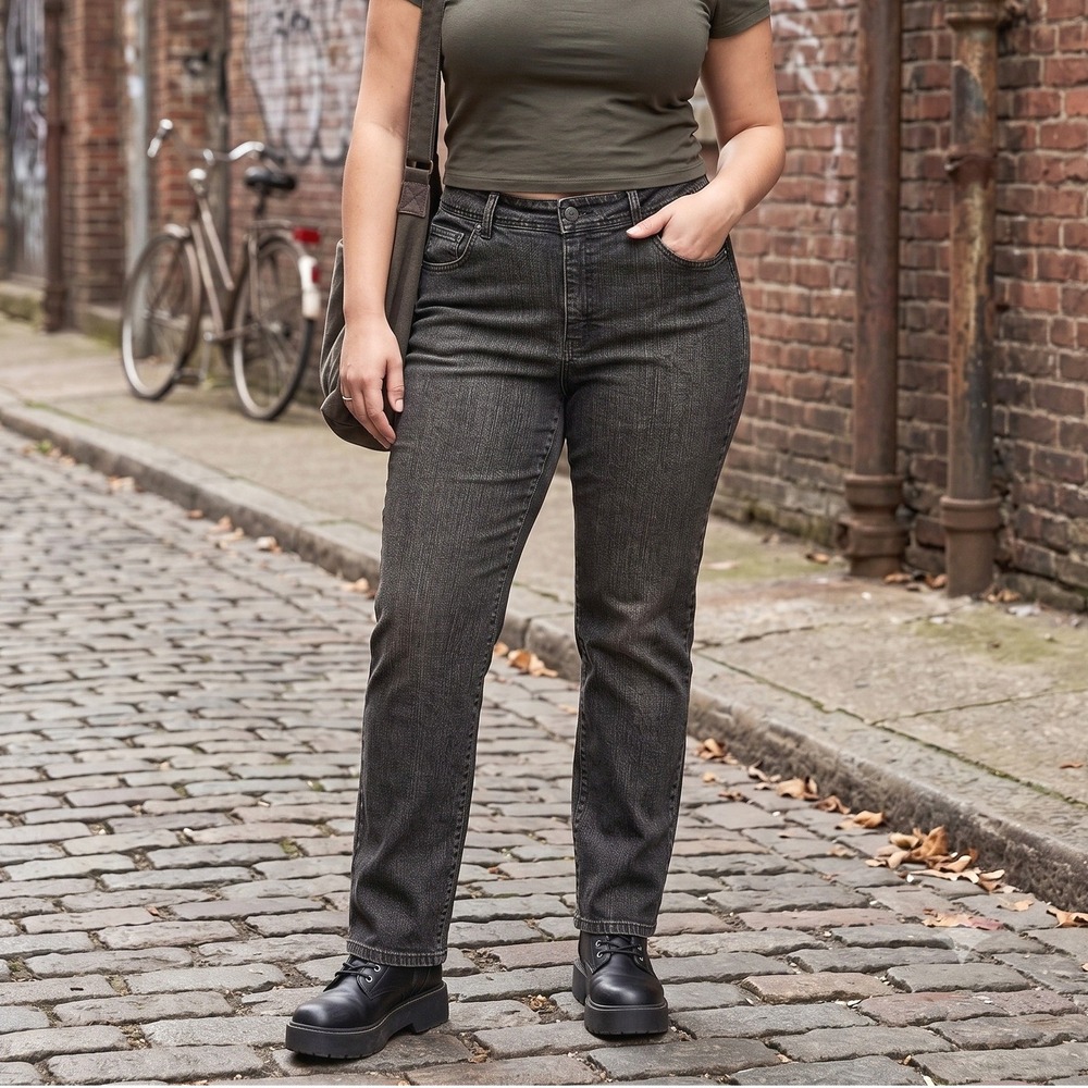 Y2K Straight Leg Jeans Riders by Lee Denim Black Women 14 M 32x31.5 Girly Grunge